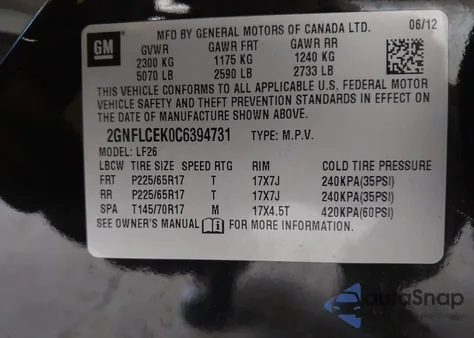 2012 Chevrolet Equinox Ls z USA, uszkodzony, nr VIN 2GNFLCEK0C6394731